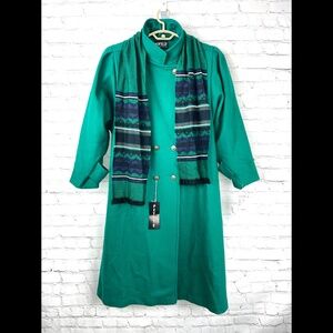 VINTAGE•NWT🤩 |•JOFELD•| Vibrant Emerald Green Full Length Wool Coat 16 Petite